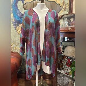 EUC LULAROE Monroe leaves 🍃 Kimono Coverup Top Bohemian Beach Vaca Tropical